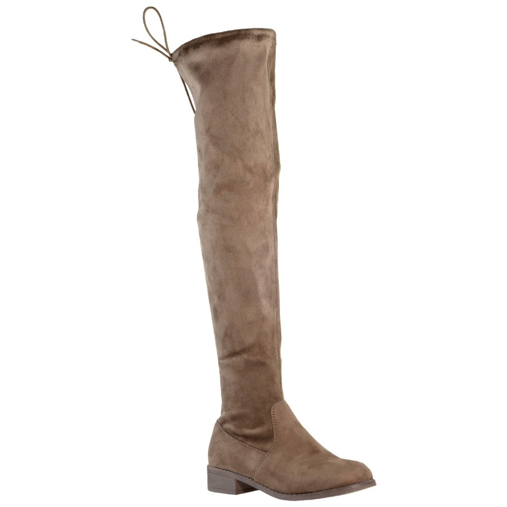 Womens Taupe Suede Knee High Boots Lace Up